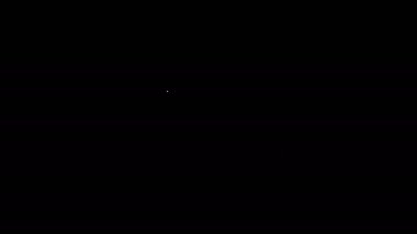 Siyah arkaplanda klavye ve fare simgesine sahip beyaz çizgi bilgisayar monitörü. Bilgisayar bileşeni işareti. 4K Video hareketli grafik canlandırması