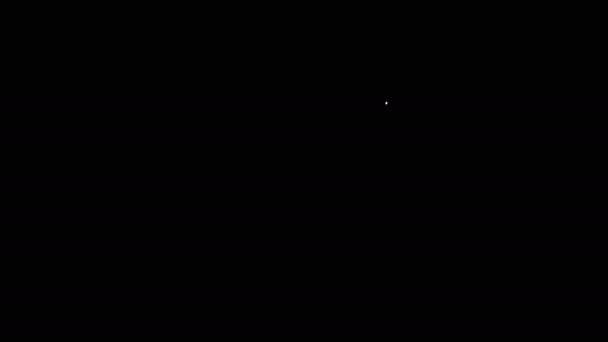 Fehér vonal Üveg whiskey és jégkockák ikon elszigetelt fekete alapon. 4K Videó mozgás grafikus animáció