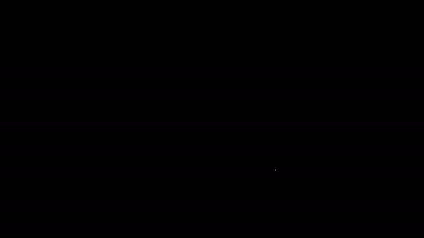 Weiße Linie Arbeitsplatz mit Tischlampe und offenem Buchsymbol isoliert auf schwarzem Hintergrund. Tischleuchte vorhanden. 4K Video Motion Grafik Animation — Stockvideo