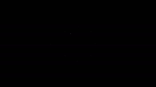 黒い背景に太陽の白い線のアイコンが孤立しています。4Kビデオモーショングラフィックアニメーション — ストック動画