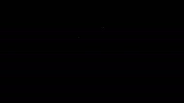 Beyaz çizgi Scythe simgesi siyah arkaplanda izole edildi. Mutlu Cadılar Bayramı Partisi. 4K Video hareketli grafik canlandırması