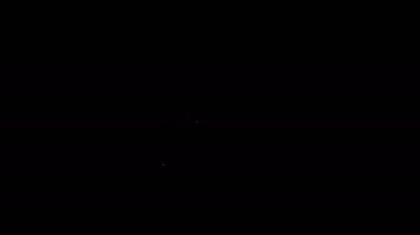 Beyaz çizgi cadıları siyah arka planda izole edilmiş süpürge ikonu. Mutlu Cadılar Bayramı Partisi. 4K Video hareketli grafik canlandırması