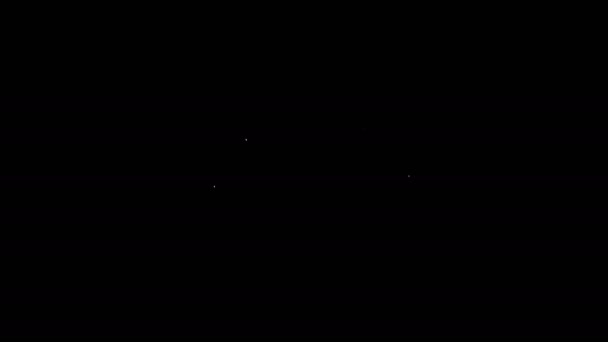 Weiße Linie Plastikbecken mit Seifenlauge Symbol isoliert auf schwarzem Hintergrund. Schüssel mit Wasser vorhanden. Wäsche waschen, Ausrüstung reinigen. 4K Video Motion Grafik Animation