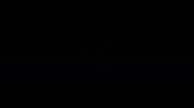 Beyaz çizgi çatal ve kaşık simgesi siyah arkaplanda izole edilmiş. Mutfak aletleri. Çatal bıçak seti. 4K Video hareketli grafik canlandırması
