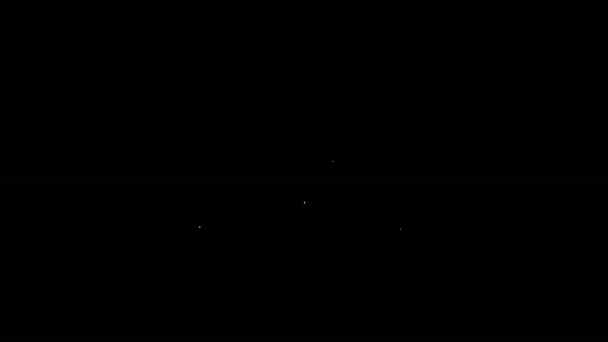 Línea blanca Icono de vídeo de reproducción en línea aislado sobre fondo negro. Película de tira con señal de juego. Animación gráfica de vídeo 4K — Vídeo de stock