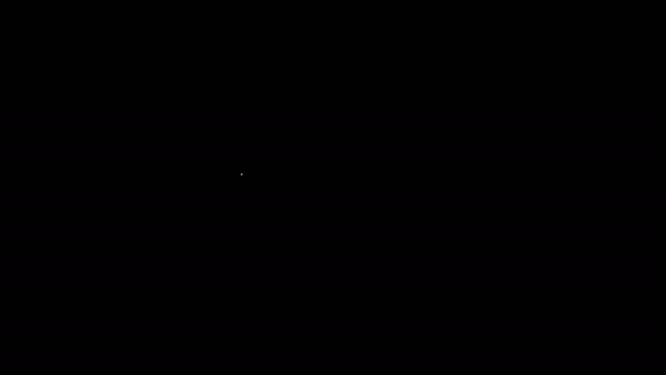 Línea blanca Rebanada de pastel de queso fresa con icono de cobertura de fruta aislado sobre fondo negro. Animación gráfica de vídeo 4K — Vídeo de stock