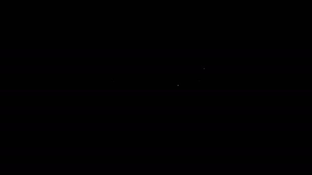 Weiße Linie Küchensieb Symbol isoliert auf schwarzem Hintergrund. Kochutensilien. Besteckschild vorhanden. 4K Video Motion Grafik Animation — Stockvideo