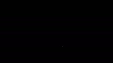 Siyah arka planda izole edilmiş karton kutu simgesindeki beyaz çizgi pizza. Düzen elemanlarıyla birlikte kutu. 4K Video hareketli grafik canlandırması