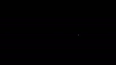 Siyah arka planda izole edilmiş simgenin arkasında karton kutular olan beyaz çizgi teslimat kamyonu. 4K Video hareketli grafik canlandırması