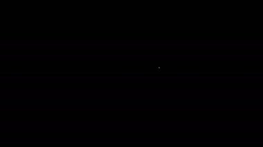Siyah zemin üzerinde kutucuk servis simgesi olan beyaz çizgi kargo gemisi. Teslimat, ulaşım. Paketleri, kutuları, malları olan bir şilep. 4K Video hareketli grafik canlandırması