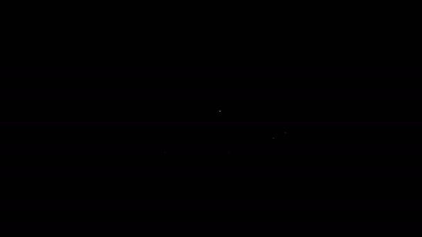 Witte lijn Vorkheftruck pictogram geïsoleerd op zwarte achtergrond. Vorklader en kartonnen doos. Vrachtvervoer, verzending, transport. 4K Video motion grafische animatie — Stockvideo