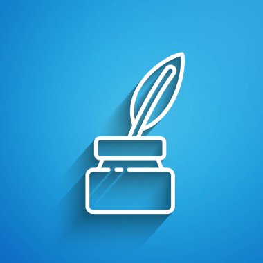 Mavi arkaplanda beyaz çizgi kireçtaşı simgesi izole edildi. Okul karatahtası. Uzun gölge. Vektör İllüstrasyonu