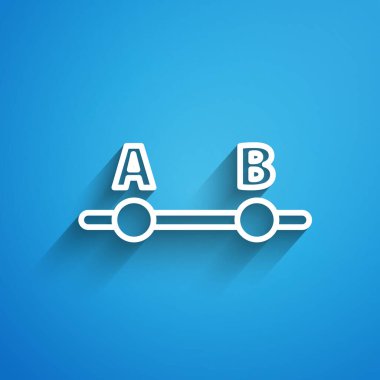 Mavi arkaplanda beyaz çizgi Test veya sınav kağıdı simgesi izole edildi. Sınav kağıdı, sınav ya da araştırma konsepti. Uzun gölge. Vektör İllüstrasyonu