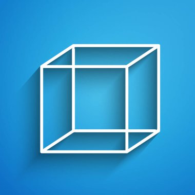 Mavi arkaplanda beyaz çizgi fonksiyon matematiksel simgesi izole edilmiş. Uzun gölge. Vektör İllüstrasyonu