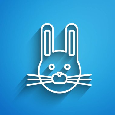 Beyaz çizgili Paskalya Tavşanı ikonu mavi arka planda izole edilmiş. Paskalya Tavşanı. Uzun gölge. Vektör İllüstrasyonu