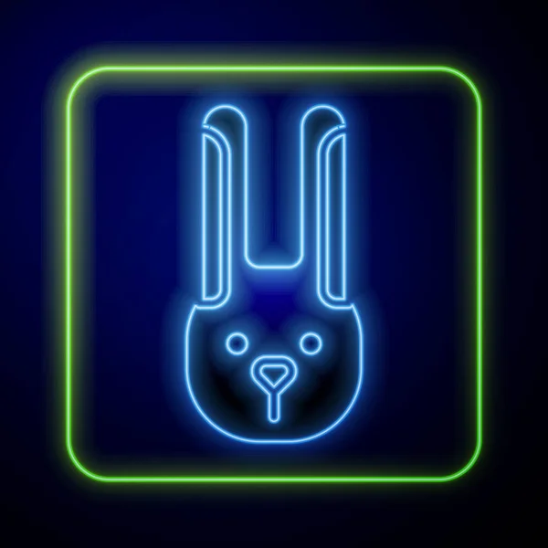 Świecący Neon Królik Ikoną Uszu Odizolowany Niebieskim Tle Magiczna Sztuczka — Wektor stockowy