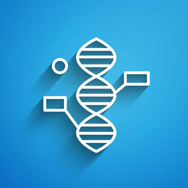 White Line Dna Symbol Icon Isolated Blue Background Long Shadow — Stock Vector