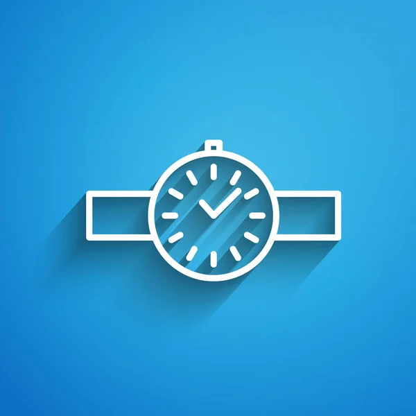 Linha Branca Ícone Relógio Pulso Isolado Fundo Azul Ícone Relógio —  Vetores de Stock