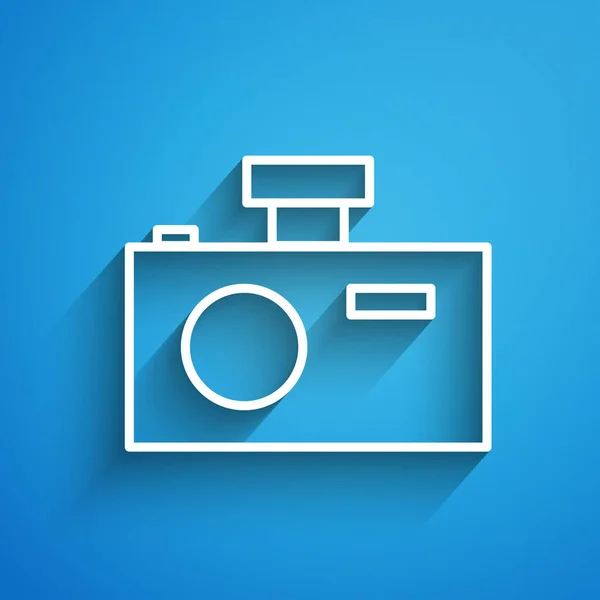 Иконка Фотокамеры Выделена Синем Фоне Значок Фотокамеры Длинная Тень Векторная — стоковый вектор