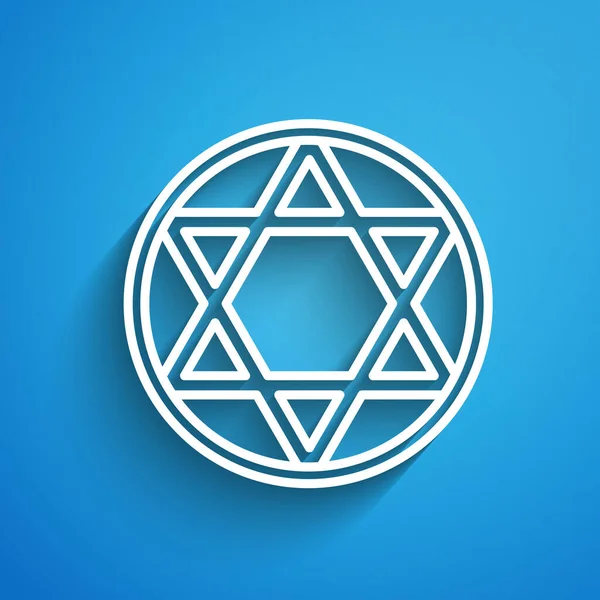 White Line Star David Icon Isolated Blue Background Jewish Religion — Stock Vector