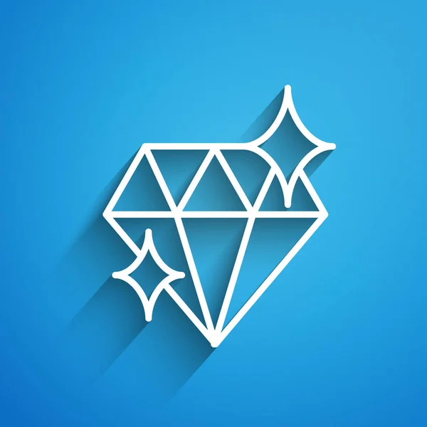 Línea Blanca Icono Diamante Aislado Sobre Fondo Azul Símbolo Joyería — Archivo Imágenes Vectoriales