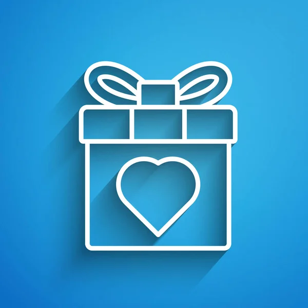 White Line Gift Box Heart Icon Isolated Blue Background March — Stock Vector