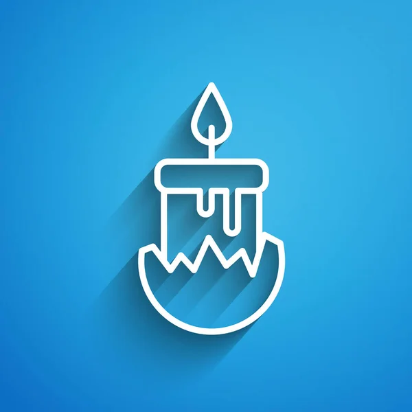 Біла Лінія Спалювання Свічки Значку Свічки Ізольовані Синьому Фоні Циліндрична — стоковий вектор