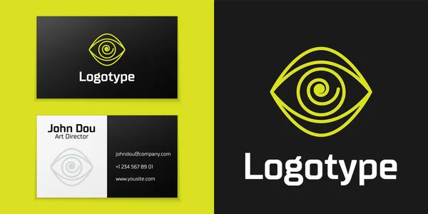 Лінія Логотипів Піктограма Гіпнозу Ізольована Чорному Тлі Людське Око Спіральною — стоковий вектор