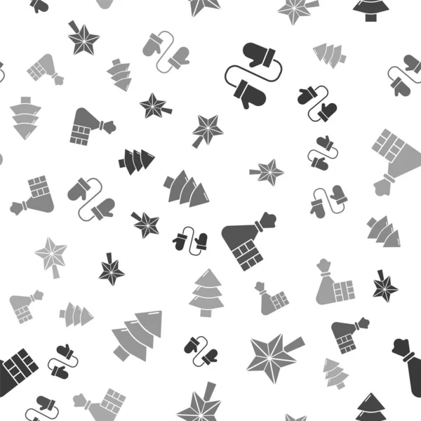 Set Paar Gebreide Kerstwanten Kerstster Geschenkdoos Tas Kerstboom Naadloos Patroon — Stockvector