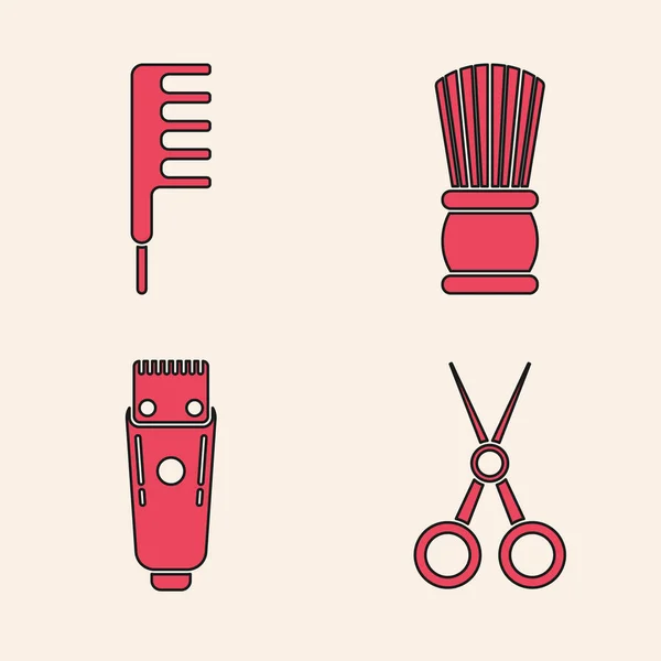 Set Schere Friseur Haarbürste Rasierpinsel Und Elektrische Haarschneidemaschine Oder Rasierer — Stockvektor