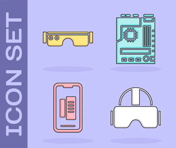 Imposta Occhiali Realtà Virtuale Occhiali Intelligenti Smartphone Telefono Cellulare Icona — Vettoriale Stock