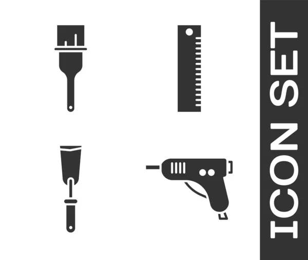 Set Elektrische Heißklebepistole Pinsel Putty Messer Und Lineal Symbol Vektor — Stockvektor
