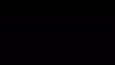 Beyaz çizgi kürek ve tırmık simgesi siyah arka planda izole edildi. Bahçecilik, tarım, bahçıvanlık, çiftçilik aletleri. Toprak işçisi. 4K Video hareketli grafik canlandırması