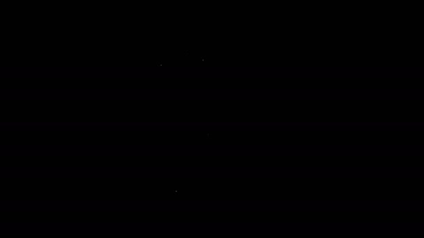 Λευκή γραμμή Scythe εικονίδιο απομονώνονται σε μαύρο φόντο. Καλό αποκριάτικο πάρτι. 4K Γραφική κίνηση κίνησης βίντεο — Αρχείο Βίντεο