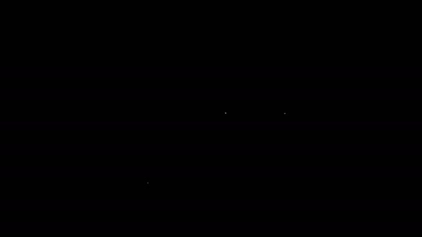黒の背景に隔離されたホワイトラインファームハウスのコンセプトアイコン。ロシアの農場の風景。4Kビデオモーショングラフィックアニメーション — ストック動画
