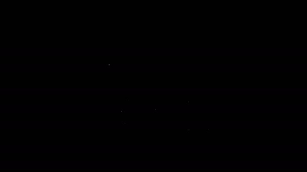 Hvit linje foldet kart med lokaliseringsmarkørikon isolert på svart bakgrunn. 4K Video motion grafisk animasjon – stockvideo