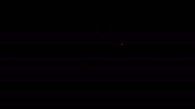 Beyaz çizgi mezuniyet şapkası siyah arkaplanda izole edilmiş konuşma balonu ikonu. Tassel ikonlu mezuniyet şapkası. 4K Video hareketli grafik canlandırması