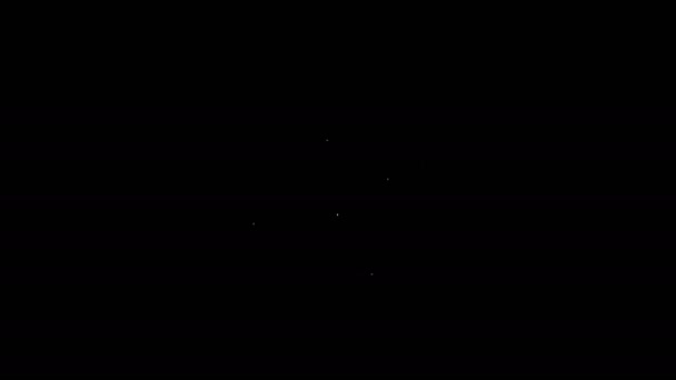 Witte lijn Drone vliegen met actie videocamera pictogram geïsoleerd op zwarte achtergrond. Quadrocopter met video- en fotocamera symbool. 4K Video motion grafische animatie — Stockvideo
