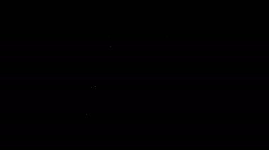 Beyaz çizgili araba aküsü simgesi siyah arkaplanda izole edildi. Akümülatör bataryası enerji ve elektrik akümülatörü bataryası. Şimşek çaktı. 4K Video hareketli grafik canlandırması