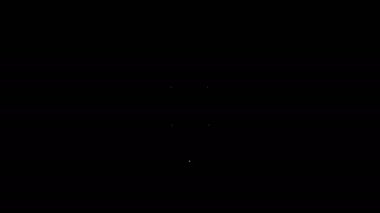 Siyah zemin üzerinde dört yapraklı yonca simgesi olan beyaz çizgi altın sikke. Aziz Patrick gününüz kutlu olsun. 4K Video hareketli grafik canlandırması