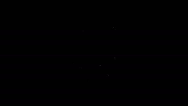 Λευκή γραμμή Πέταλο με τεσσάρων φύλλων τριφύλλι εικονίδιο απομονώνονται σε μαύρο φόντο. Ευτυχισμένη μέρα του Αγίου Πατρικίου. 4K Γραφική κίνηση κίνησης βίντεο — Αρχείο Βίντεο