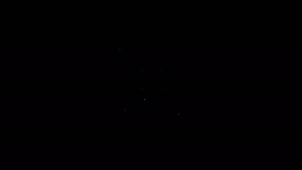Λευκή γραμμή καπέλο Leprechaun και τεσσάρων φύλλων τριφύλλι εικόνα απομονώνονται σε μαύρο φόντο. Ευτυχισμένη μέρα του Αγίου Πατρικίου. 4K Γραφική κίνηση κίνησης βίντεο — Αρχείο Βίντεο