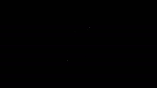 Fehér vonal Dumbbell ikon elszigetelt fekete háttérrel. Izomemelő ikon, fitnesz súlyzó, tornaterem ikon, sportfelszerelés szimbólum, tornaterem. 4K Videó mozgás grafikus animáció — Stock videók