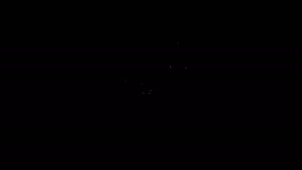Icono del telescopio de línea blanca aislado sobre fondo negro. Herramienta científica. Elemento educativo y astronómico, catalejo y estrellas de estudio. Animación gráfica de vídeo 4K — Vídeos de Stock