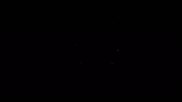 Иконка марсохода белой линии изолирована на черном фоне. Космический марсоход. Знак лунного ходунка. Аппарат для изучения поверхности планет. Видеографическая анимация 4K — стоковое видео