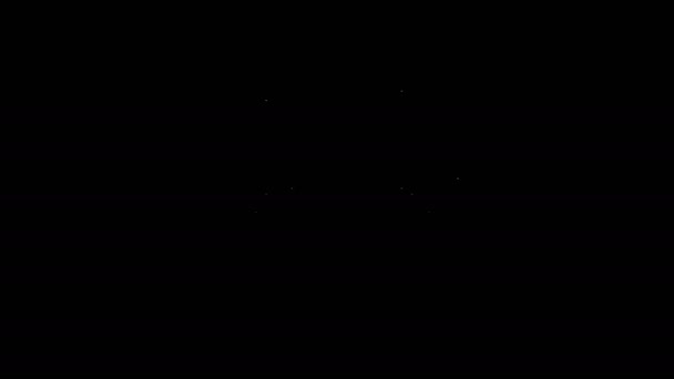 Иконка наушников белой линии выделена на черном фоне. Наушники. Концепция прослушивания музыки, сервиса, связи и оператора. Видеографическая анимация 4K — стоковое видео