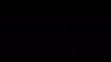 Siyah arkaplanda beyaz çizgi gazlı soba simgesi izole edildi. Mutfak tabelaları. Dört daire ocağı olan bir hob. 4K Video hareketli grafik canlandırması