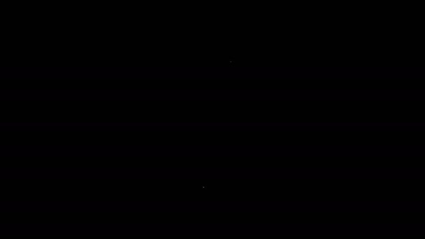 Белая линия Лопата значок изолирован на черном фоне. Садовый инструмент. Инструмент для садоводства, сельского хозяйства, сельского хозяйства. Видеографическая анимация 4K — стоковое видео