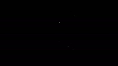 Beyaz çizgili araba aküsü simgesi siyah arkaplanda izole edildi. Akümülatör bataryası enerji ve elektrik akümülatörü bataryası. 4K Video hareketli grafik canlandırması