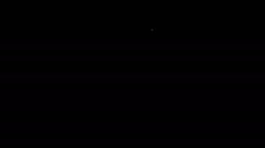 Beyaz çizgi bebek arabası simgesi siyah arkaplanda izole edildi. Bebek arabası, at arabası, bebek arabası, bebek arabası, tekerlek. 4K Video hareketli grafik canlandırması